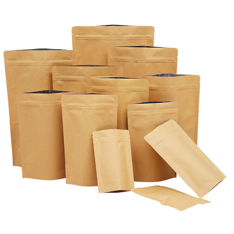 Customized Food Grade Spice Coffee Tea Kraft Paper Zipper Bag Ziplock Stand Up Paper Pouch