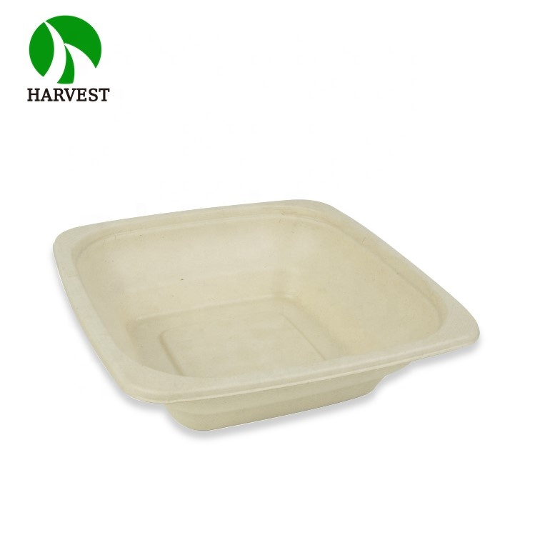 Plant-Based Gluten Free Square 24 oz Disposable Single Use Take Away Eco-Friendly Pulp Biodegradable Compostable Salad Bowl