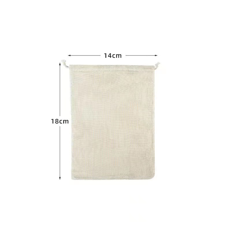 Custom Logo Reusable Recyclable Organic Cotton Mesh Bag Drawstring Packaging Favors for Soap Fruit Vegetable