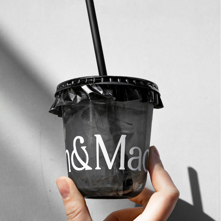 Eco Friendly Cold Beverage Black Pet U Shape Cup With Lid For Ice Coffee Disposable Juice Cups Milk Tea Plastic Cup With Logo