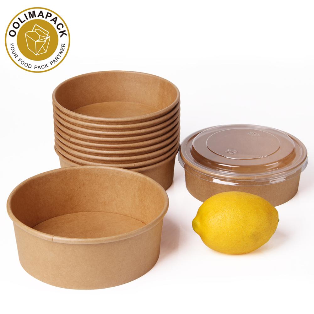 Disposable Take Away Kraft Paper Salad Bowl With PET Lid,kraft Salad Bowl