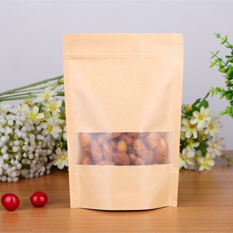 Commercial Bopp Kraft Pouch Stand Up Kraft Paper Food Packaging Food Kraft Paper Bag With Transparent Window