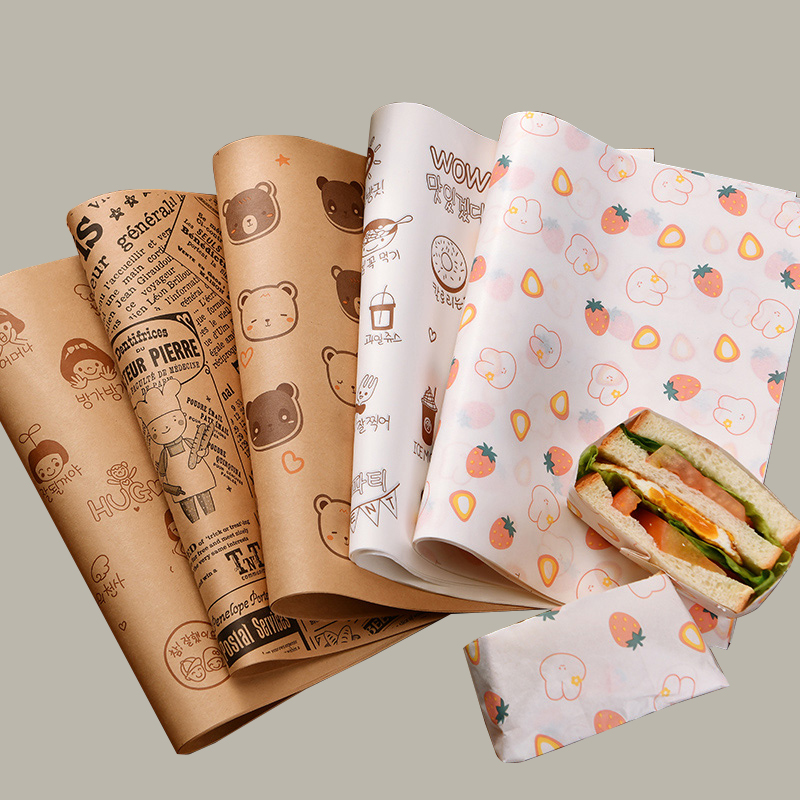 Printed Logo Size Wrap for Food Grade Butcher Wax Paper Burger Greaseproof Deli Meat Wrapping PE Coated Sandwich Paper