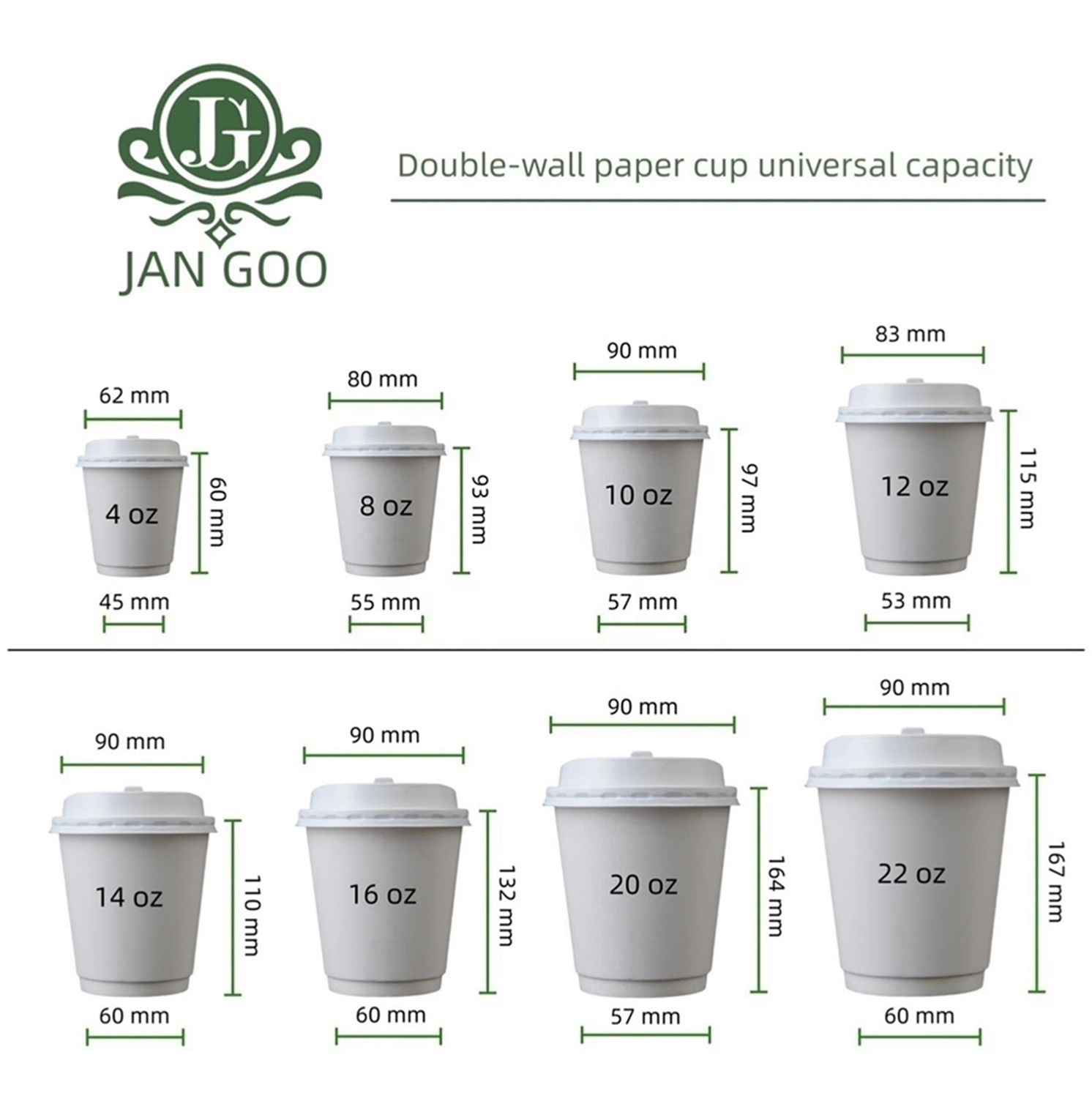 Custom Logo Disposable Double Wall Coffee PLA Paper Cup Waterproof 4oz/8oz/10oz/12oz/14oz/16oz Hot Drink Take Away Cups