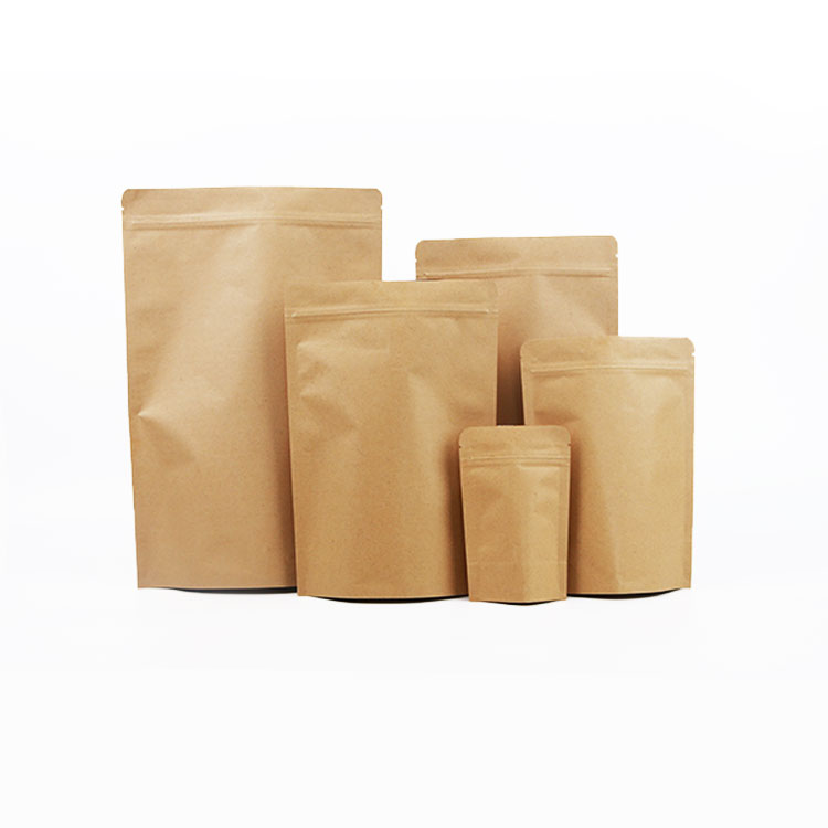 Custom Size Brown Ziplock Kraft Craft Paper Standing up Pouches Food Packaging Zipper Bags