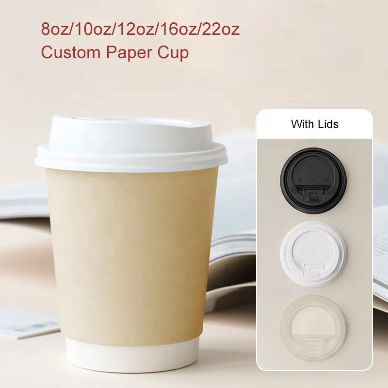 Biodegradable Double Wall Disposable Paper Cup Custom Logo Design Hot Drink Insulated Coffee Cup For Latte Boba Tea Cafe Shop