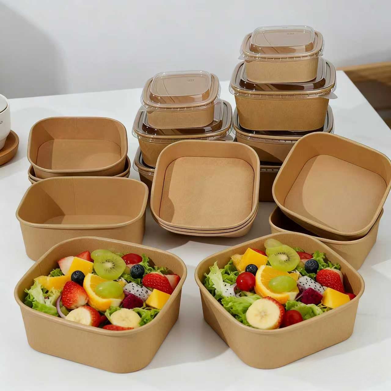 100% Compostable Natural Kraft Salad Bowl Thickened Construction Biodegradable For Restaurant Catering Events