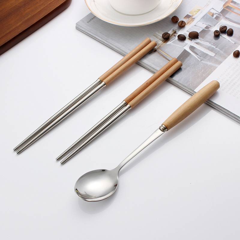 Eco-Friendly Eec Certified Reusable Stainless Steel Cutlery Set Mirror Polished Fork Knife Spoon Parties Casual Use Wooden