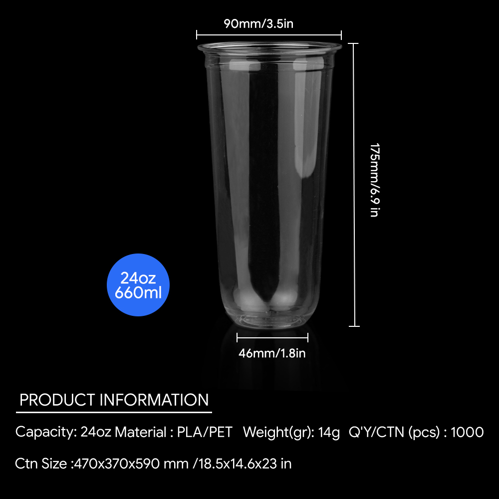KINGWIN Disposable Biodegradable Drinking Clear PET PLA Plastic Cup Cold Drinking With Lids