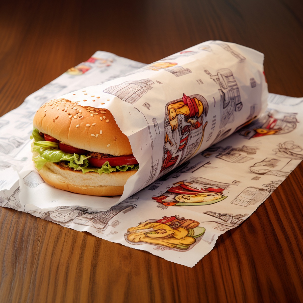 Coated Pulp Greaseproof Wrapping Paper Printed Burger Sandwich Packaging for Chemical Industry Single-Sided Pe Coating