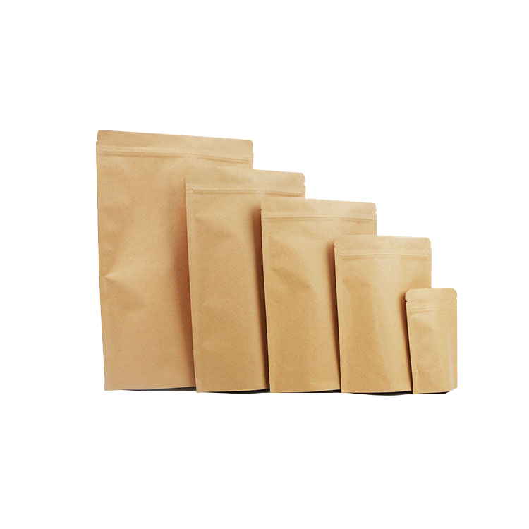 Custom Size Brown Ziplock Kraft Craft Paper Standing up Pouches Food Packaging Zipper Bags