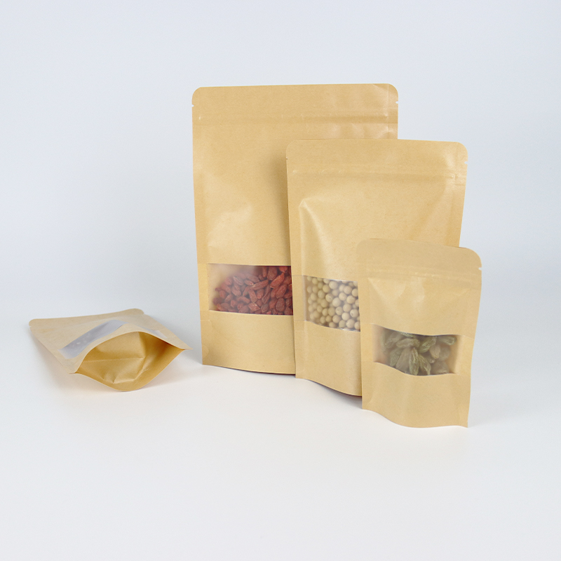 Customized Ziplock Brown Kraft Craft Paper Standing up Pouches Food Packaging