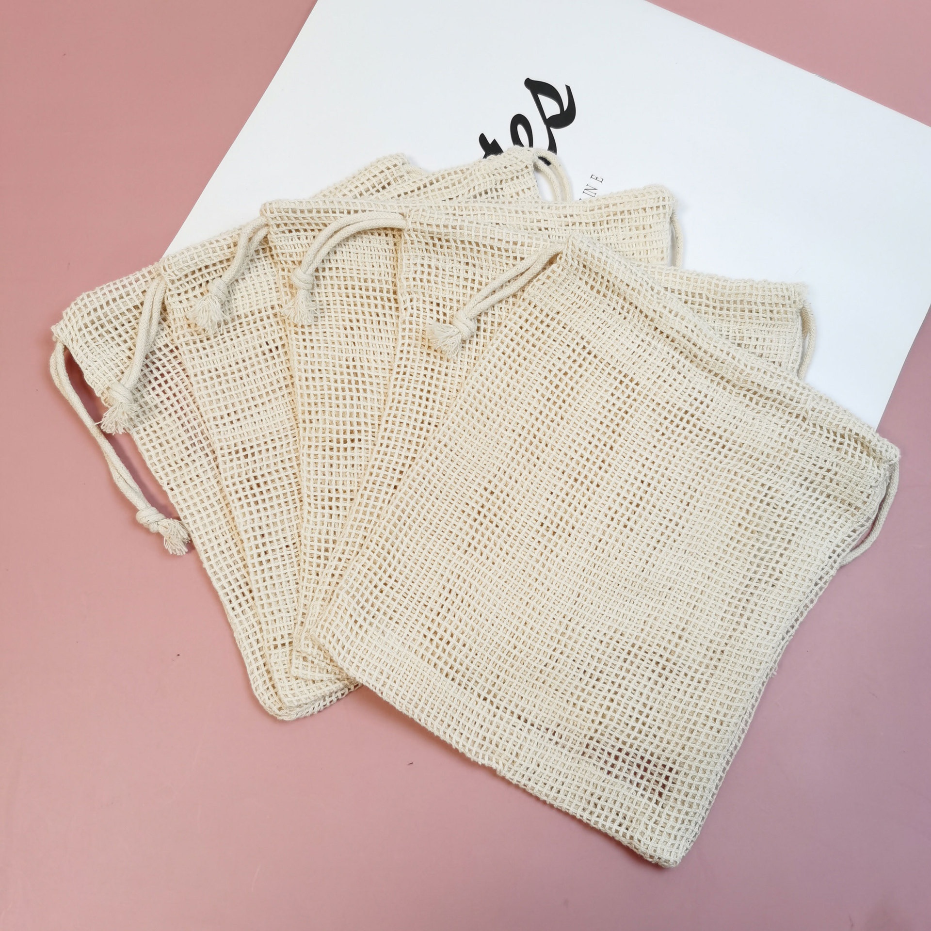 Factory Wholesale Cotton Mesh Fruit Bags with Drawstring Cotton Mesh Storage Bags