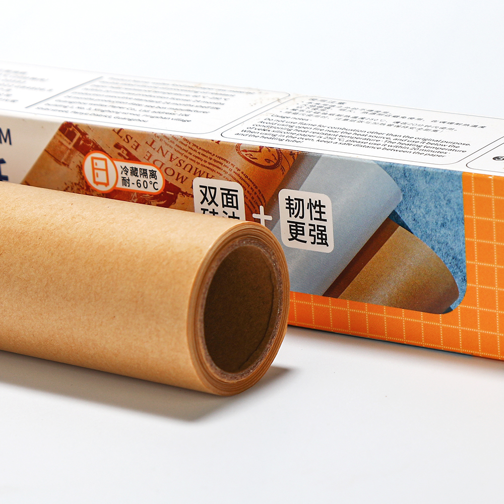 Custom 30cmx5m Nonstick Antigrease Parchment Baking Unbleached Brown Kraft Food Wrapping Dry Waxed Paper Roll