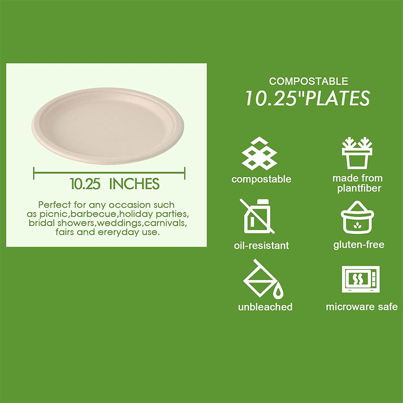 Bagasse Natural Biodegradable Eco-Friendly Sugarcane Paper Plates 10 Inch 100% Compostable Heavy-Duty Disposable Paper Plates