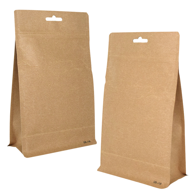 Custom Printed Kraft Paper Bag with Zip Lock and Window Flat Bottom Bags Stand-Up Pouch for Nuts Pet Food Noodles Food Packaging