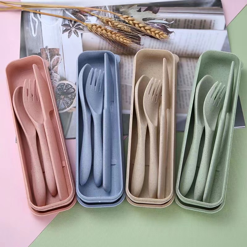 Eco-Friendly Camping Biodegradable Plastic Cutlery Set with Wheat Straw Spoon Fork Knife