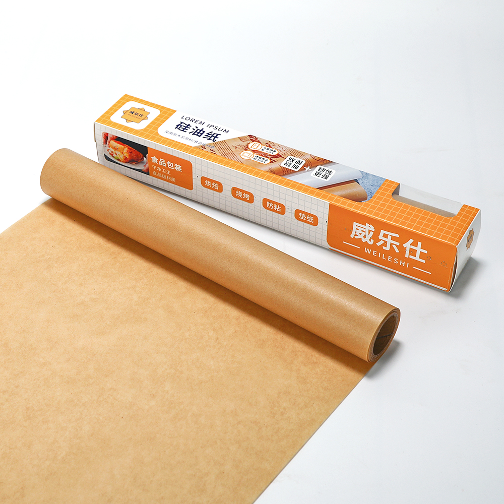 Custom 30cmx5m Nonstick Antigrease Parchment Baking Unbleached Brown Kraft Food Wrapping Dry Waxed Paper Roll