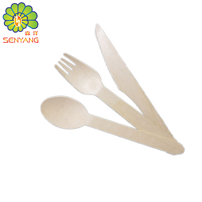 Eco-friendly Wooden Cutlery16cm Disposable Knife Spoon and Fork Biodegradable Wooden Bamboo Disposable Cutlery Set