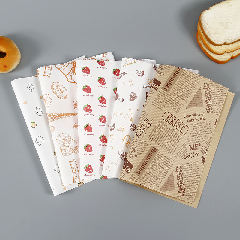 Custom Printed Food Grade Greaseproof Wrapping Paper With Logo for Sandwich Burger and Burrito Deli Bakery Use Baking Paper