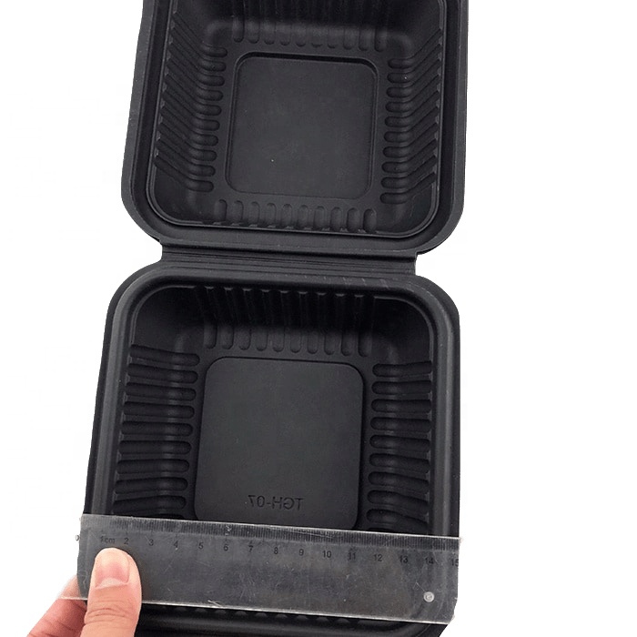 Biodegradable Black Take Out Lunch Box Microwave PLA Compostable Meal Prep Clamshell Container For Sushi Noodles For Packaging