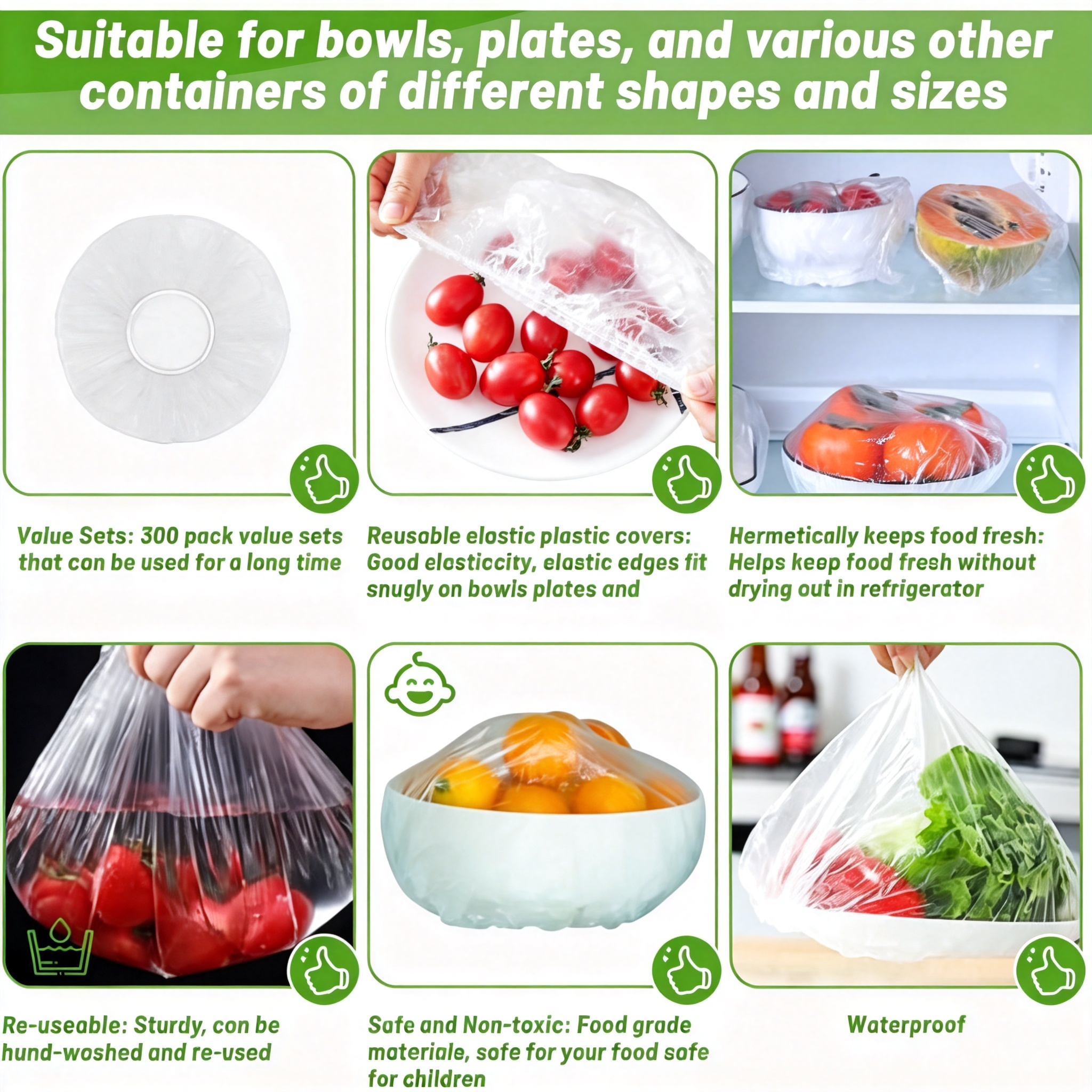 Elastic Band Collapsible Various Size Cling Fresh Keeping Film Food Grade Stretch Film Translucent Wrapping Bag Food Storage