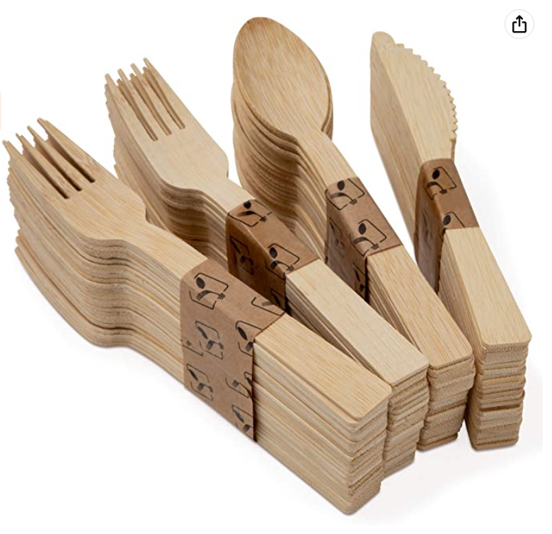 Biodegradable Natural Bamboo Handle Cutlery Disposable Cutlery Set With Bag Compostable Eco-Friendly