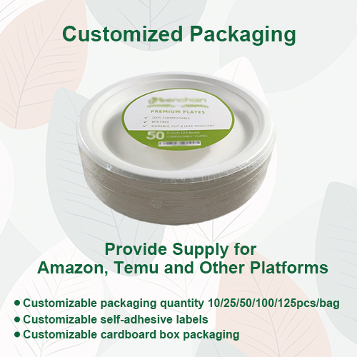 9inch Compostable Sugarcane Paper Plates Disposable Bagasse Plate Custom Biodegradable Plate PFAS-Free Made in Cambodia DutyFree