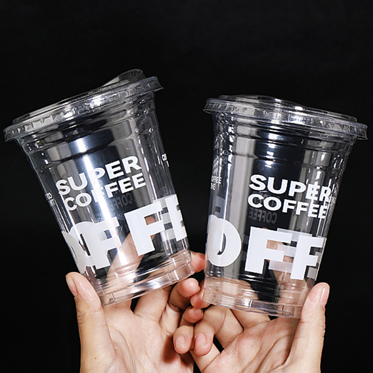 Food Grade Biodegradable Customized Drink Coffee PLA Plastic Cup Reusable Round Stickers Milk Tea Plastic Cup With Straw and Lid