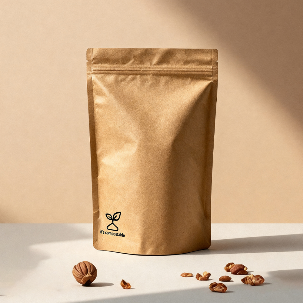 Custom Eco Compostable Pla Biodegradable Resealable Zipper Craft Kraft Paper Bags For Food Packaging