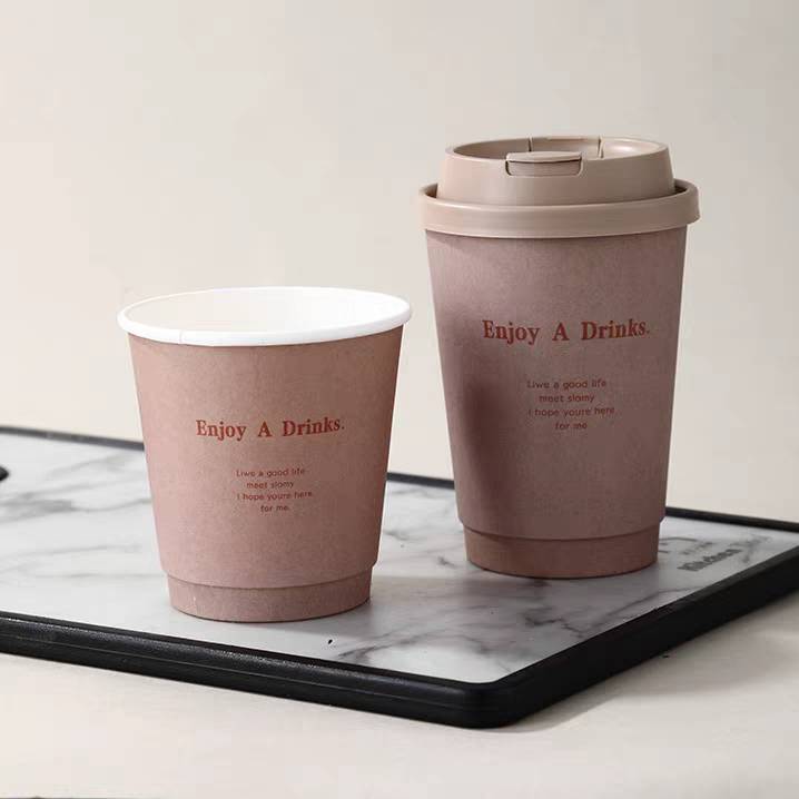 Custom-designed Disposable12oz Double-layer Hot Drink Paper Cups, Biodegradable Paper Cups With Lids, For Caf&eacute; Use