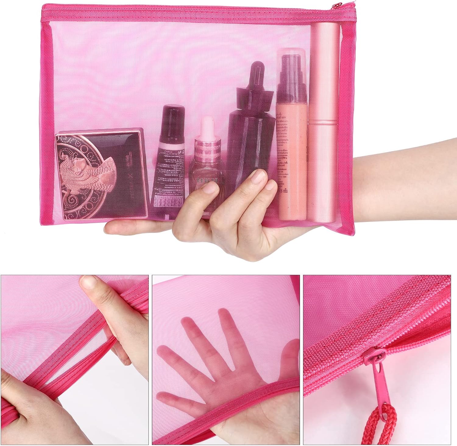 Custom Wholesale Pouch Custom Plastic Zip File Folders Nylon Mesh Zipper Pouch Bag For Organize Cosmetics, Skincare Products