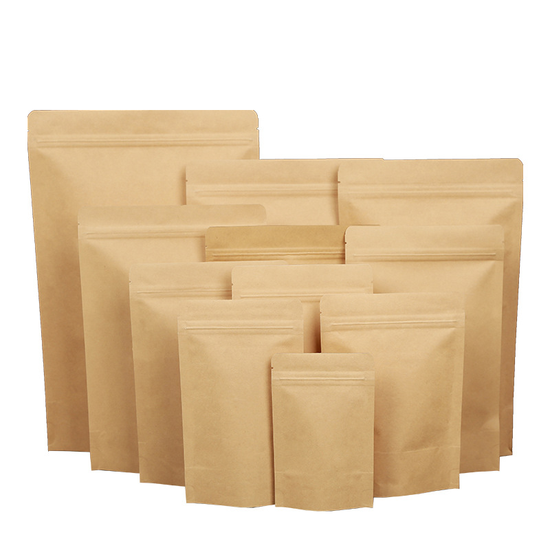 Kraft Spices Cereal Brown Zipper Food Bags Biodegradable Reusable Stand-Up Pouches Hot Sale High Quality Custom Kraft Paper Bag