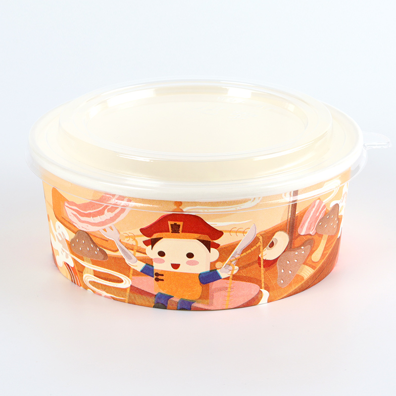 Disposable Packaging Round Paper Bowl Customization Food Grade Take Away Craft White Salad Paper Bowl With Lid
