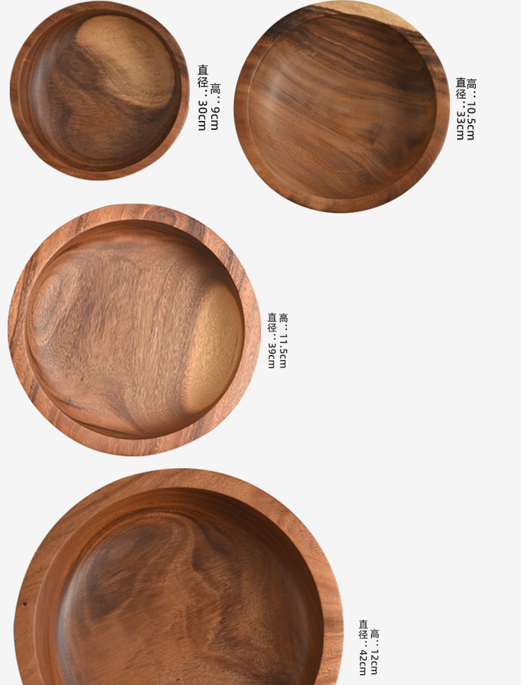 Hot Sale Factory Direct Eco-friendly Acacia Wooden Salad &amp; Soup Bowls Deep Dish with Plant Pattern Direct Price