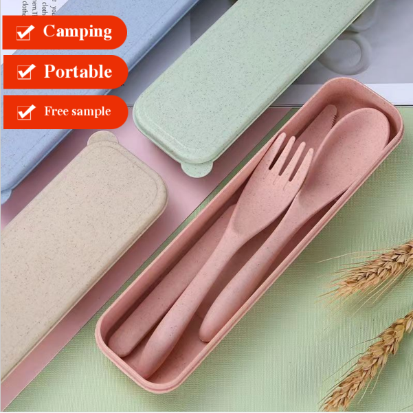 Eco-Friendly Camping Biodegradable Plastic Cutlery Set with Wheat Straw Spoon Fork Knife