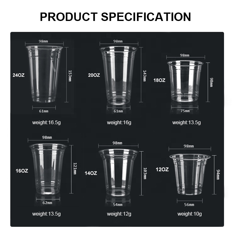 Econewleaf Custom Printed Disposable Compostable PLA Cups 12oz Clear Dome Flat Lid for Beverages Cocktails Tea Smoothie Events