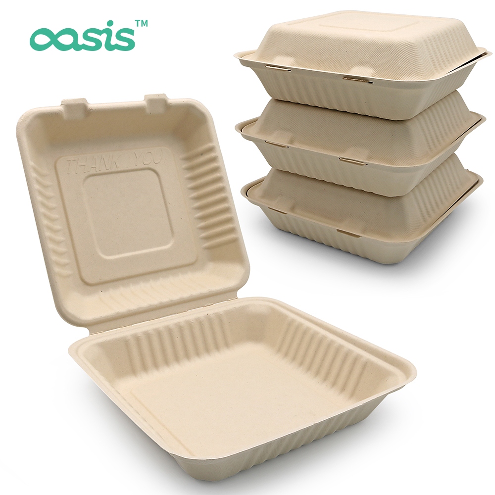 Custom 1500ml Factory Direct Biodegradable Sugarcane Pulp togo Box Restaurant Food Container Disposable Take Away Lunch Packing