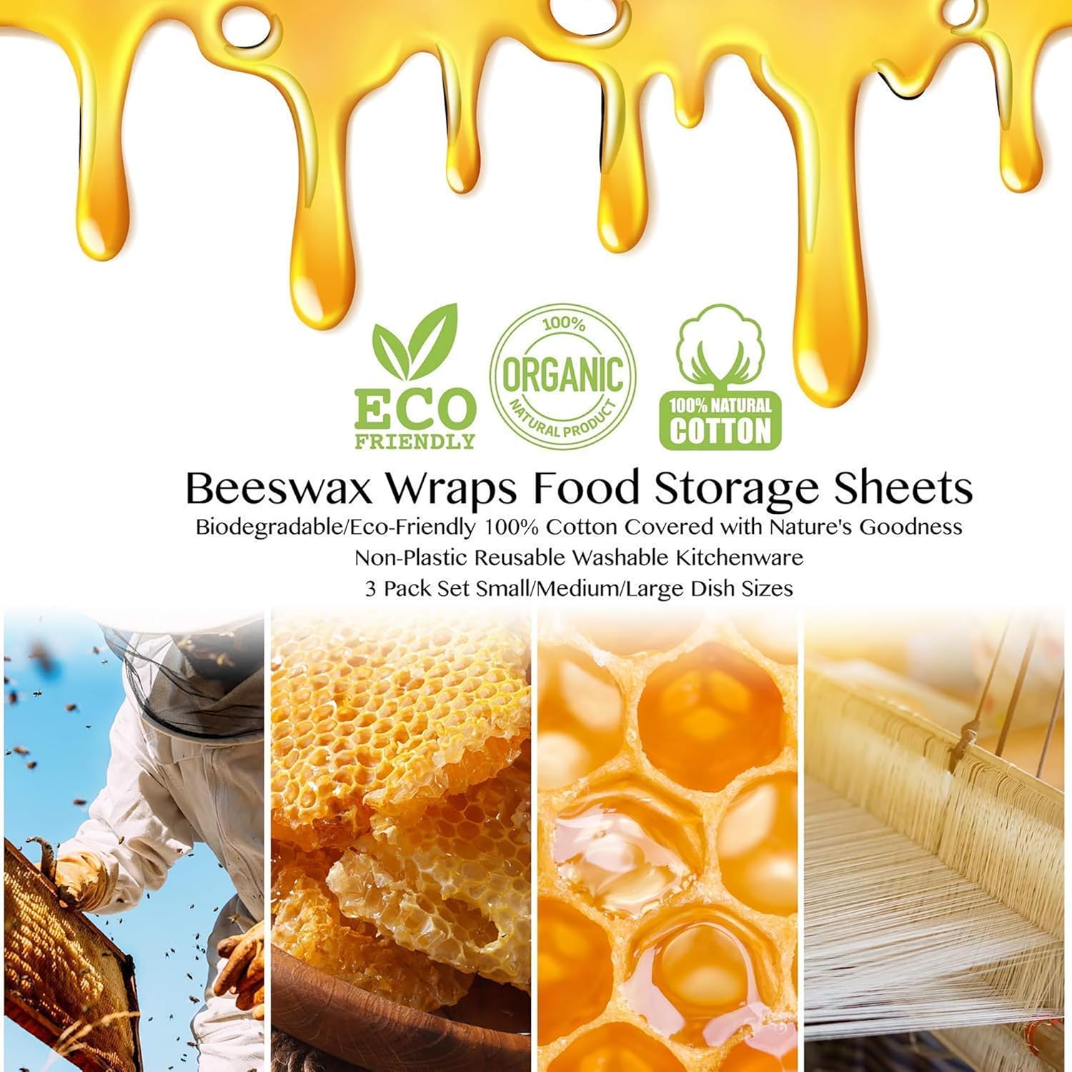 Organic Beeswax Food Wrap 1m Roll Sustainable for Snacks Washable Sheets for Kitchen Pantry Refrigerator