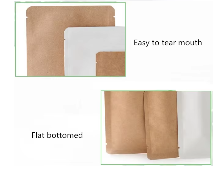 High Quality Eco Friendly Kraft Paper Bag Flat Bottom Heat Sealable Pouch For Snacks Spices And Pet Food Storage