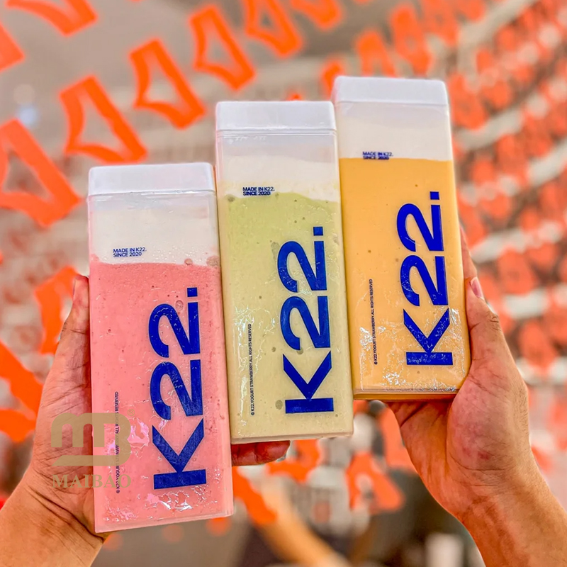 Custom Eco Recyclable Disposable Takeout PP Clear Rectangle Cold Drink Boba Fruit Tea Yoghurt Slush Square Plastic Cup With Lid