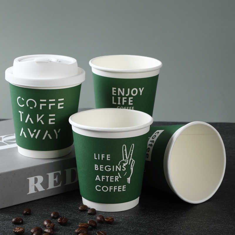 Customized Biodegradable Disposable Ripple Wall Coffee Cups Single And Double Wall Craft Paper Cups With Lids And Sleeves