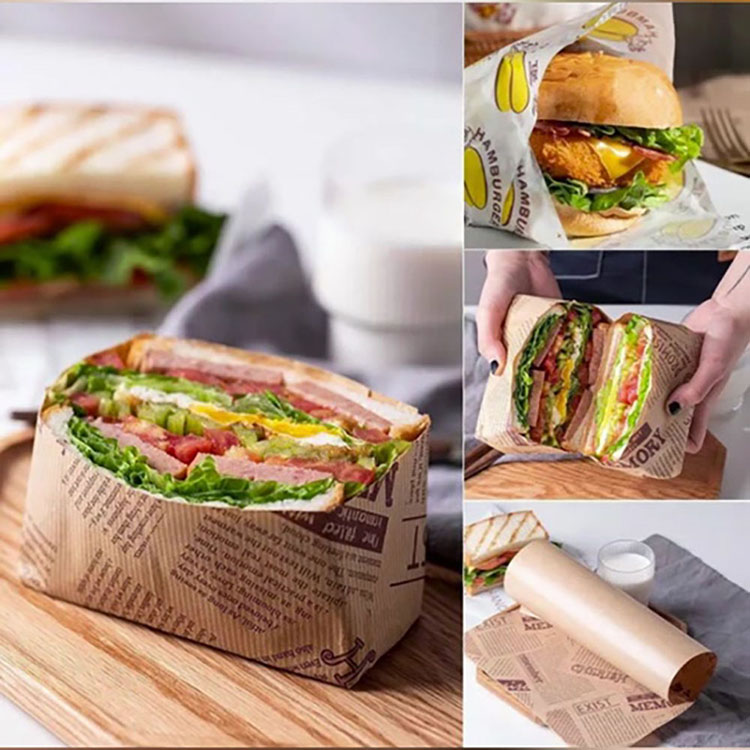 Greaseproof Reusable Wax Paper Custom Logo Restaurant Sandwich Burger Hamburger Food Wrapping Paper Wax Paper