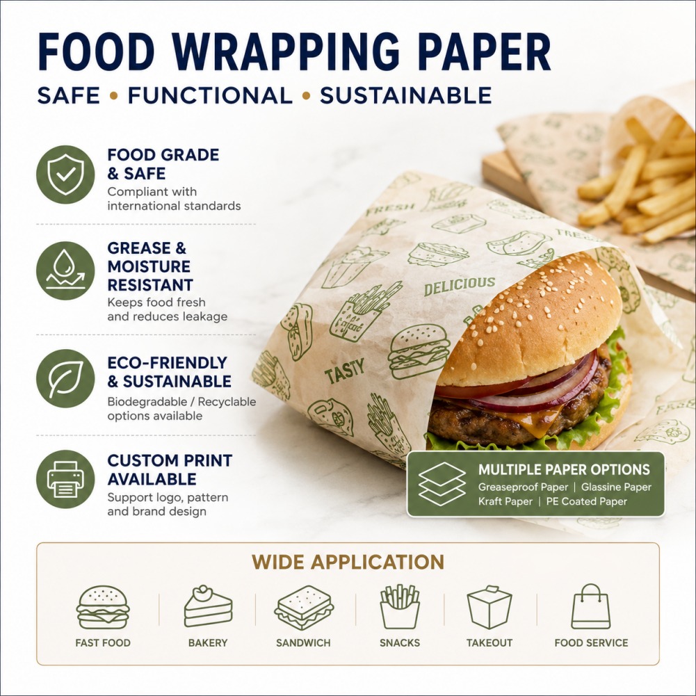 Custom Logo Printing Hamburger Packaging Grease Proof Tissue Paper Sandwich Wrapping Greaseproof Shawarma Food Grade Wax Paper