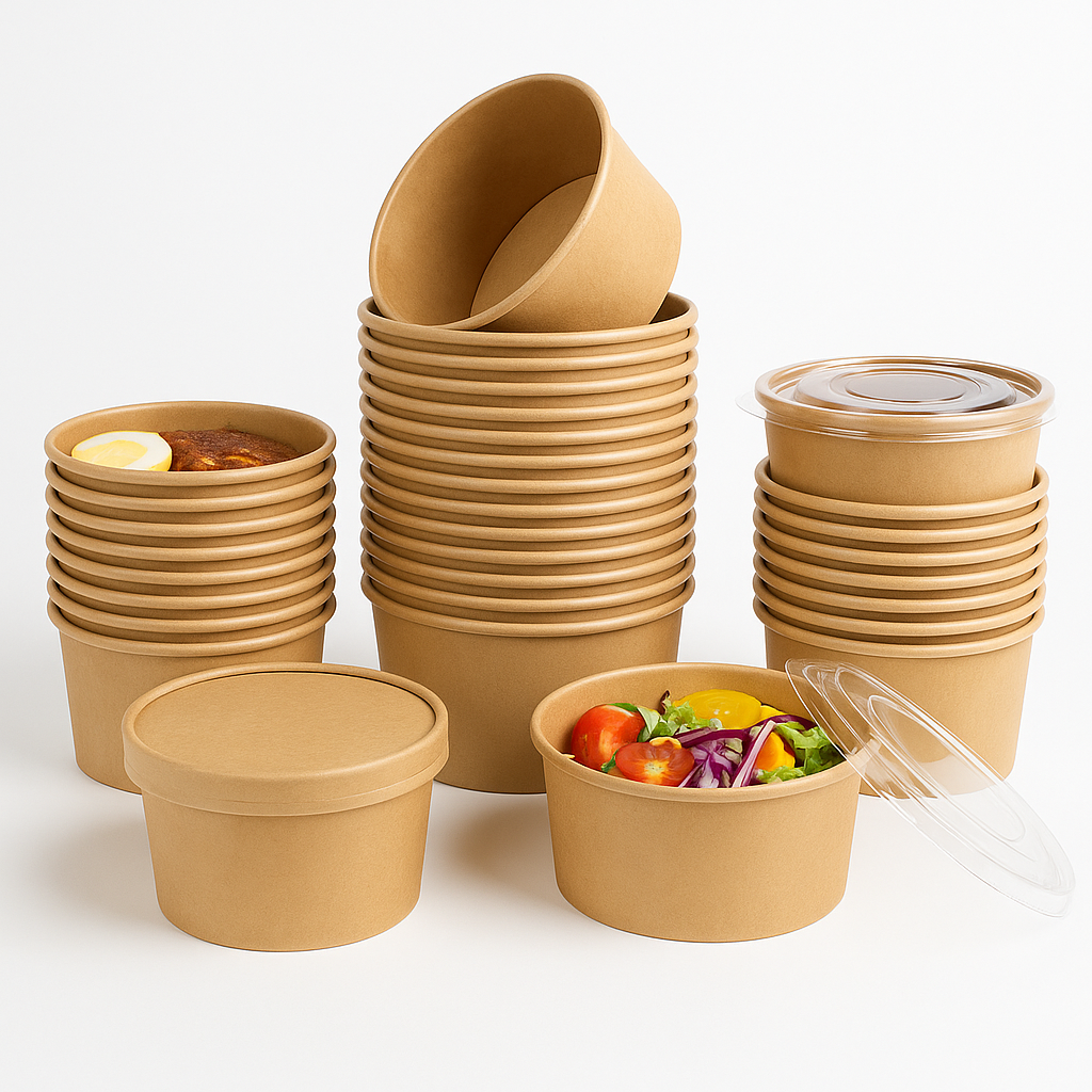 Disposable Packaging Round Paper Bowl Customization Food Grade Take Away Craft White Salad Paper Bowl With Lid