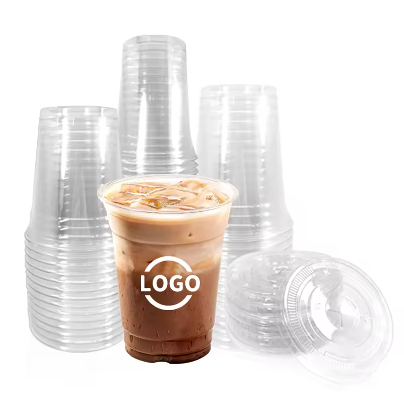 Printing LOGO Plastic PP Pet Cup Caliber 360ml 500ml 700ml Transparent Clear Plastic Cups Bubble Tea Cup With Lid and Straw