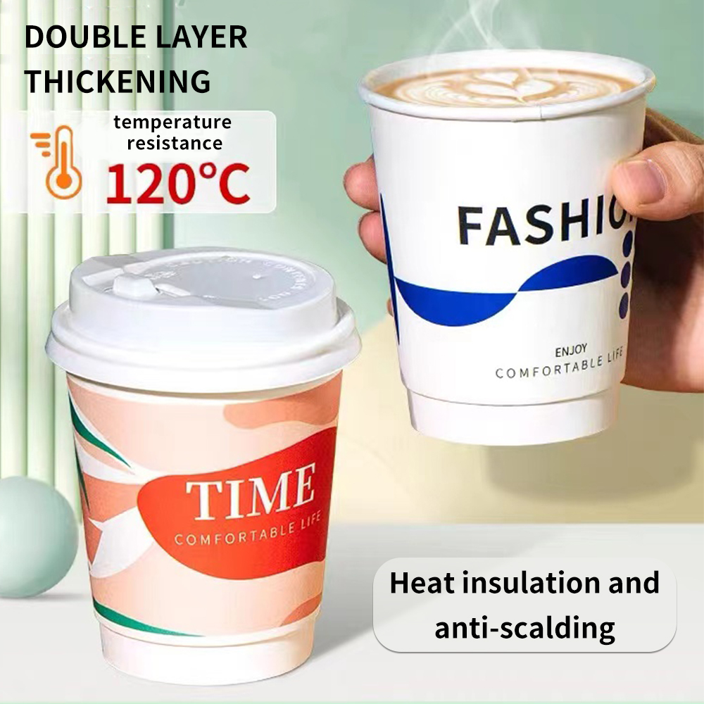 Custom Logo Design Disposable Latte Coffee Paper Cup for Hot Drink Double Wall Insulation Thickened Tea Paper Cup Biodegradable