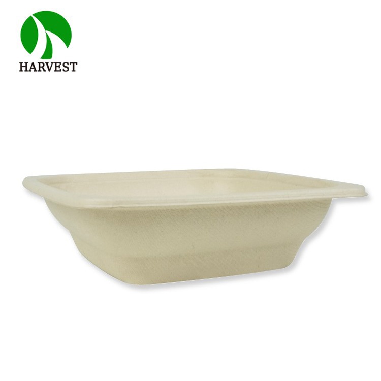 Plant-Based Gluten Free Square 24 oz Disposable Single Use Take Away Eco-Friendly Pulp Biodegradable Compostable Salad Bowl