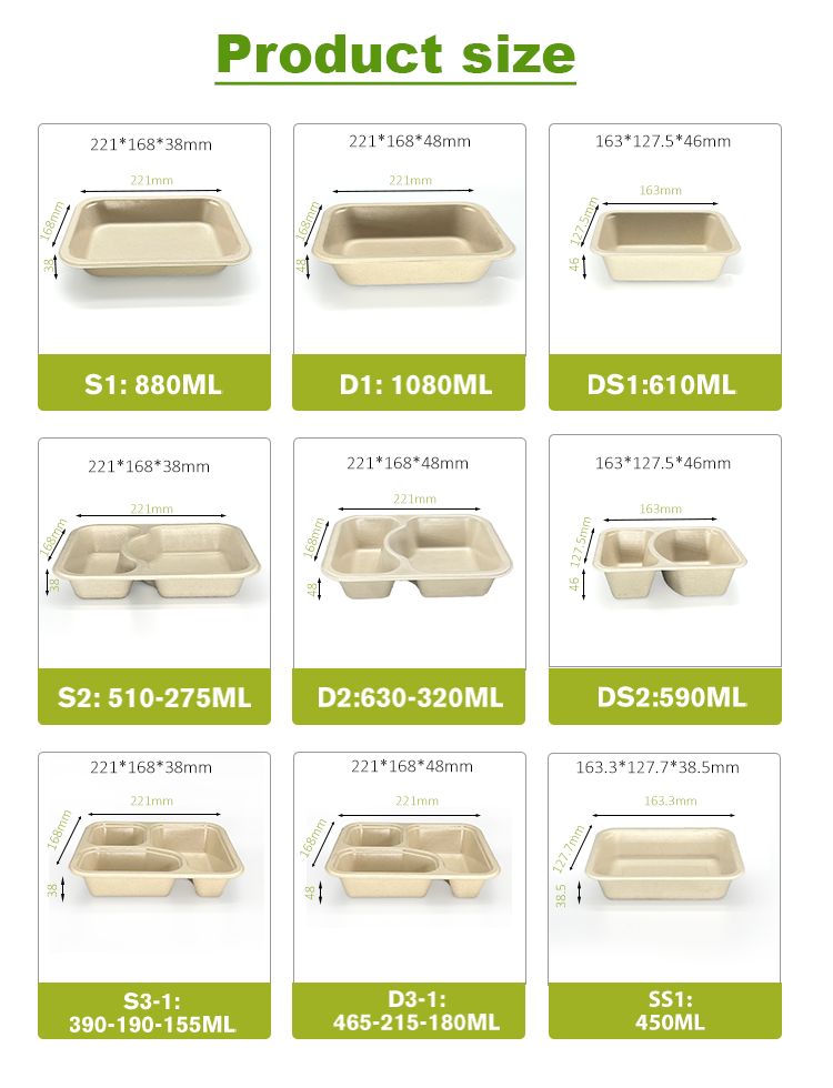 Top Sealing Biodegradable Sustainable Eco Friendly Compostable Disposable Fiber Tray Meal Prep Containers Food Packaging