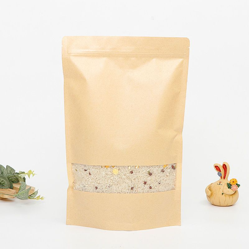 Commercial Bopp Kraft Pouch Stand Up Kraft Paper Food Packaging Food Kraft Paper Bag With Transparent Window